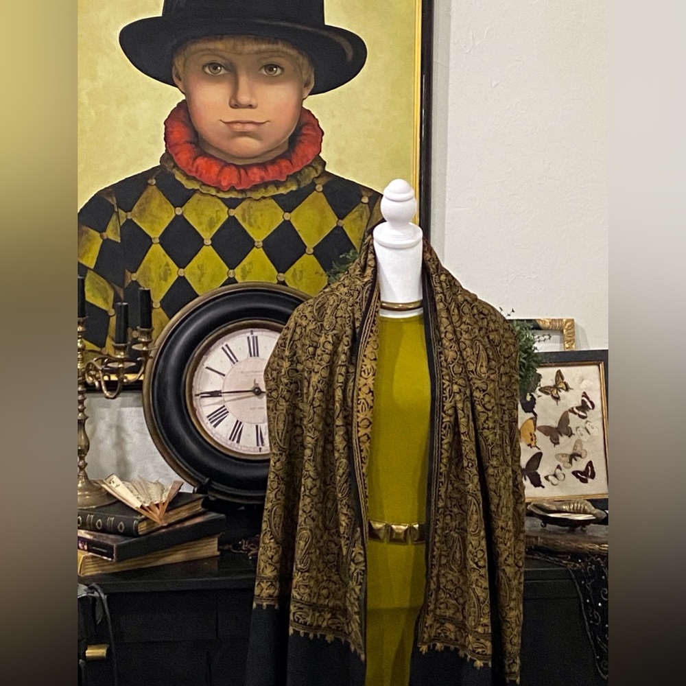 Asian Eye large gold and black intricate pattern shawl